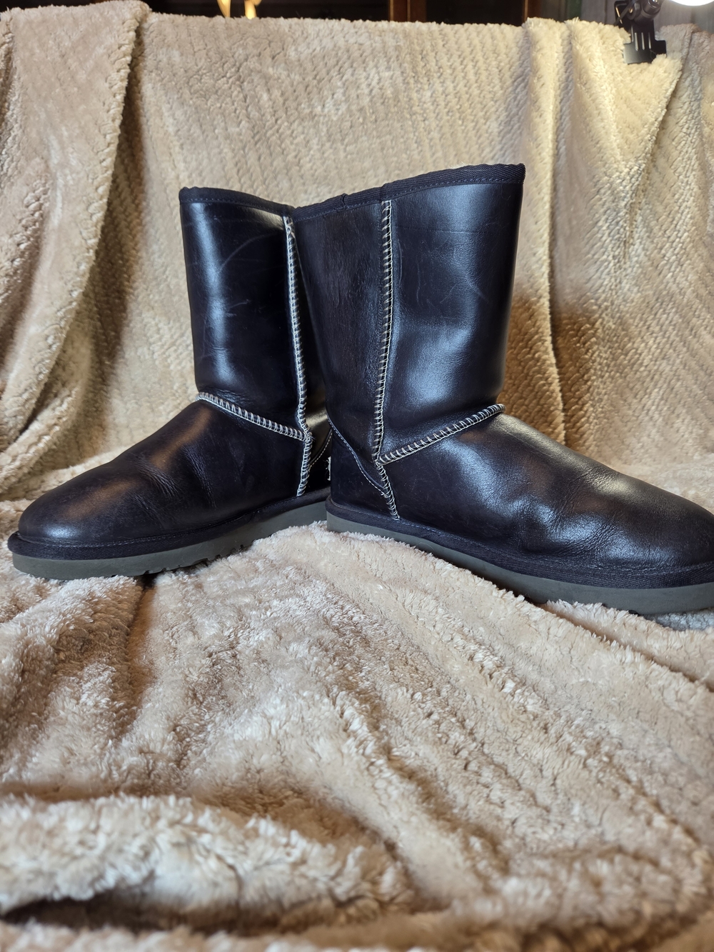 UGG Black Leather Mid-Calf Women's Boots